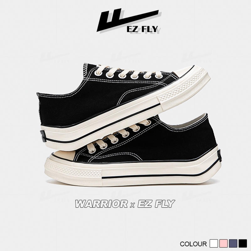 Giày thể thao nữ đế bằng cổ thấp WARRIOR-04 , Giày nữ phong cách vintage thời trang , Sneaker màu trắng đen mã WAR04