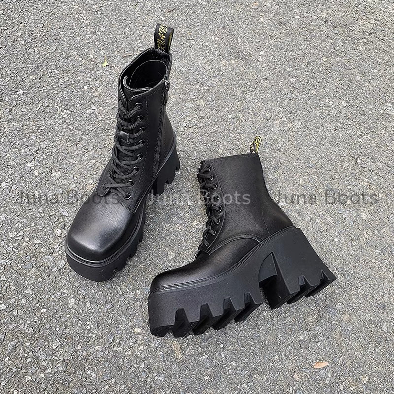 Giày Bốt nữ cổ ngắn chiến binh ngầu - Giày boot đế răng cưa gót cao 8cm