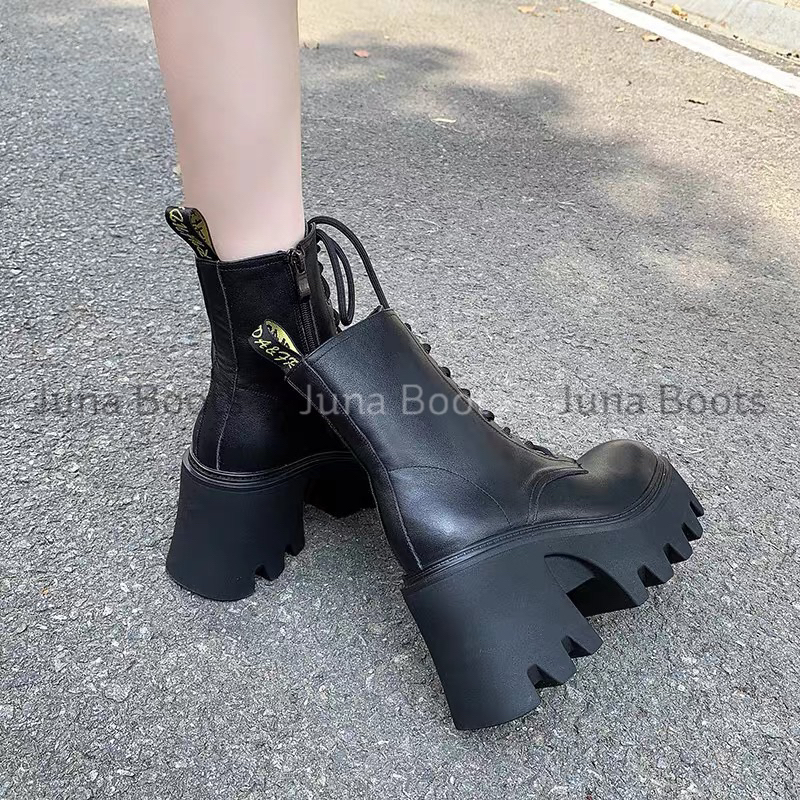 Giày Bốt nữ cổ ngắn chiến binh ngầu - Giày boot đế răng cưa gót cao 8cm