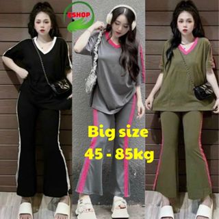 Đồ Bộ Nữ Bigsize Quần Ống Loe Áo Cổ Tim Tay Ngắn ESHOP Set Đồ Nữ Mặc Nhà Sang Chảnh Set Bộ Đẹp BL68