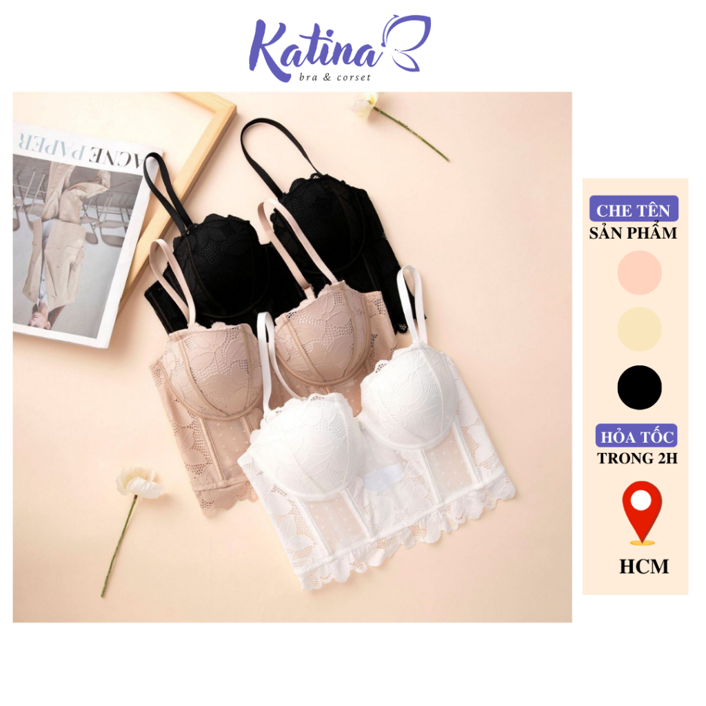 KTA86 Áo Bra Ren Kiểu Corset KATINA Dáng Dài KATINA Có Gọng Đệm Mỏng Push Up Nâng Ngực Mix Đồ Cực Xinh