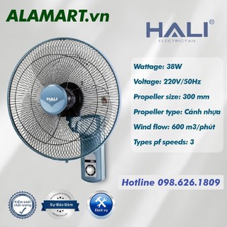 Quạt treo tường 2 dây giật hali t33127d 38w sải cánh 300mm