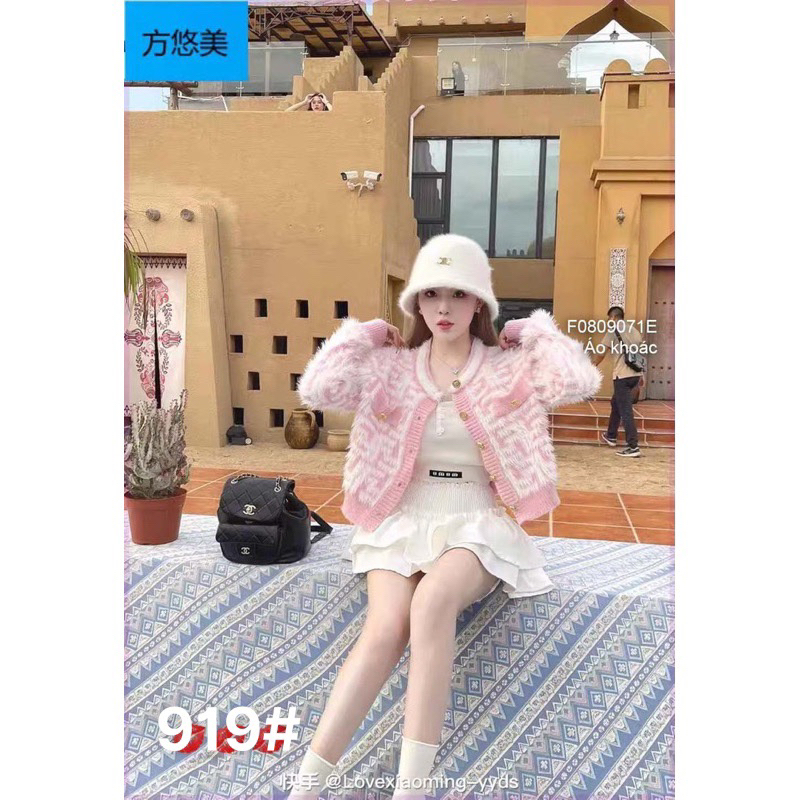 Áo khoác len nữ dáng croptop hoạ tiết hàng QC