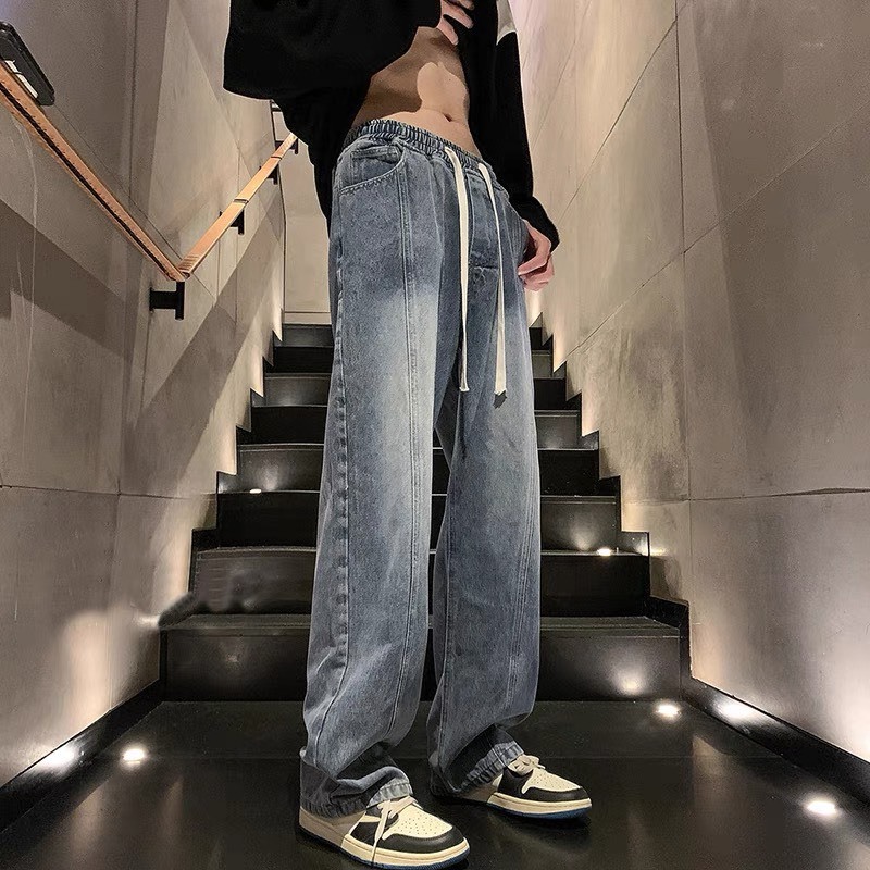 Quần jean lưng thun dây rút, quần jean xuông cạp cao phong cách trẻ trung form Unisex_Top unisex