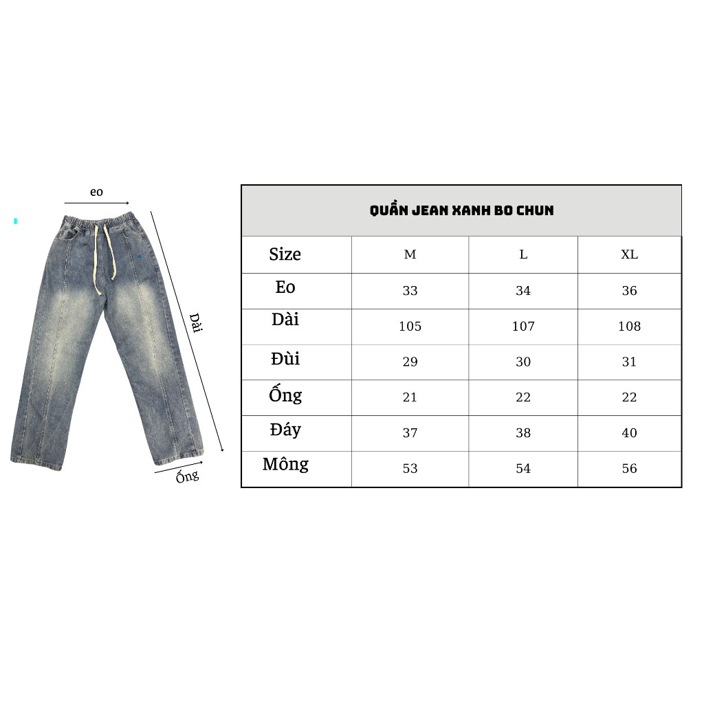 Quần jean lưng thun dây rút, quần jean xuông cạp cao phong cách trẻ trung form Unisex_Top unisex