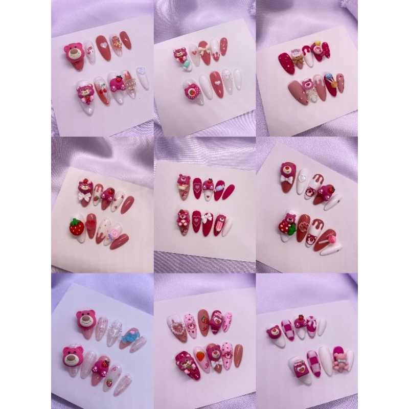 Nails Gấu dâu phom tròn nhọn