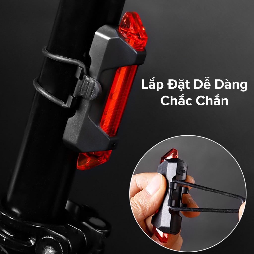 Đèn Báo Hiệu Gắn Đuôi Xe Đạp 5 Bóng LED 4 Chế Độ Sáng Có Pin Sạc USB Cảnh Báo An Toàn Chính Hãng Amalife