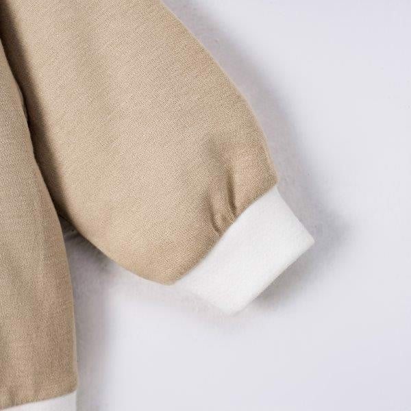 Áo Nous dài tay cổ tròn màu nâu hình thêu trang trí 6M 9M 12M 18M