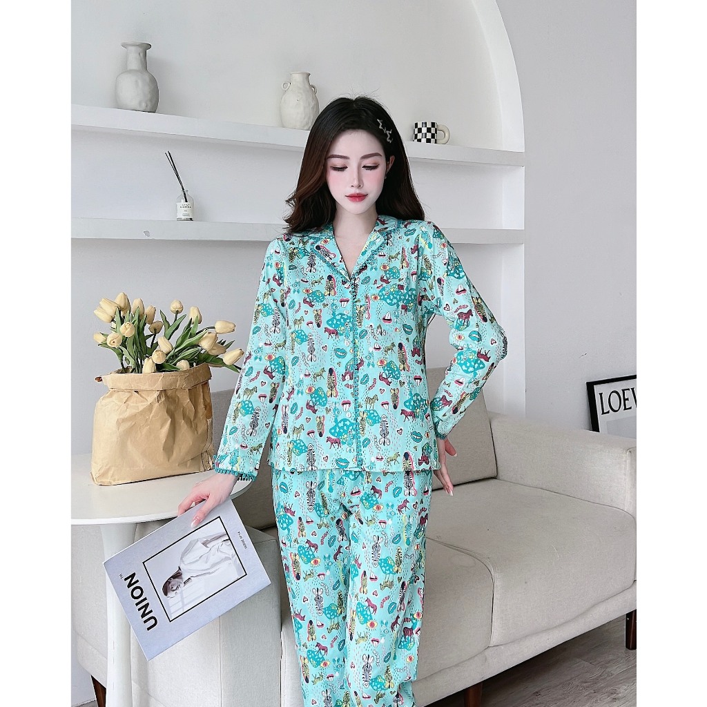 Bộ đồ mặc nhà Winny dáng dài nữ, set đồ pijama lụa cao cấp mềm mịn họa tiết ngựa vằn độc đáo lạ mắt, màu sắc nổi bật