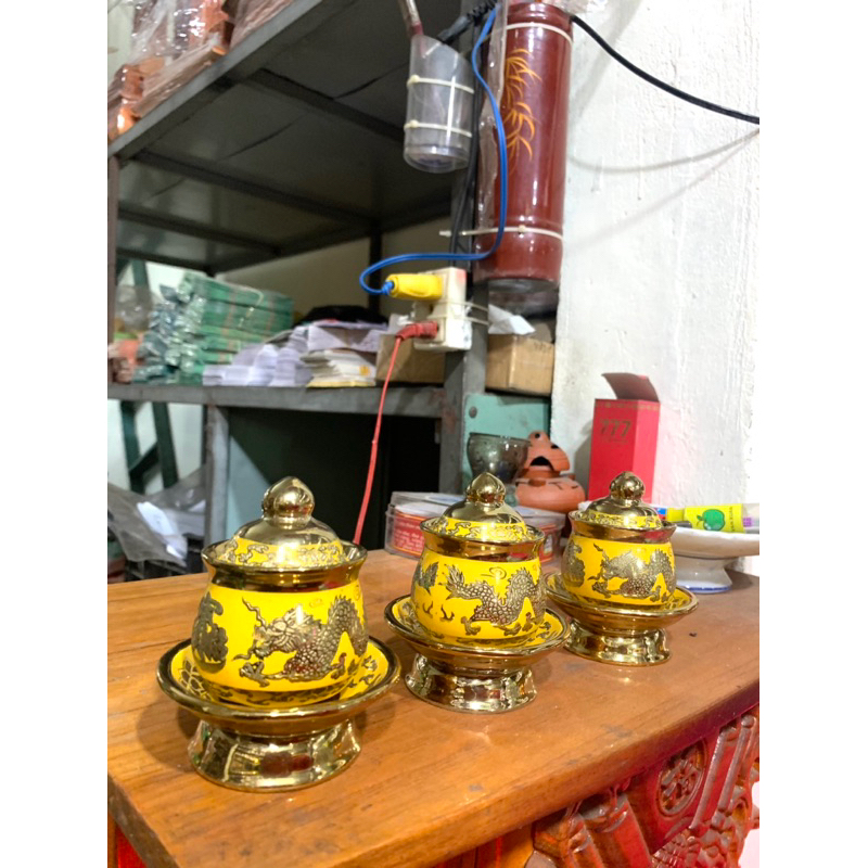 Chung nước thờ cúng, hũ đựng gạo muối hoạ tiết 3d cao 7cm