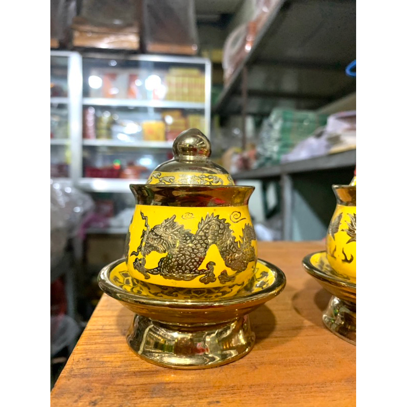 Chung nước thờ cúng, hũ đựng gạo muối hoạ tiết 3d cao 7cm