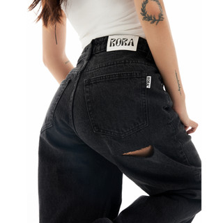 Quần jean đen ống suông nữ basic độc lạ b cut jeans - rora
