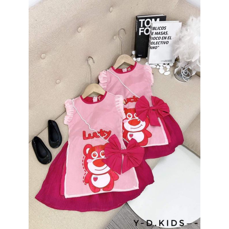 Set gấu dâu cho bé gai 8 đến 28kg.hình thật trải sàn.set 3 món ak