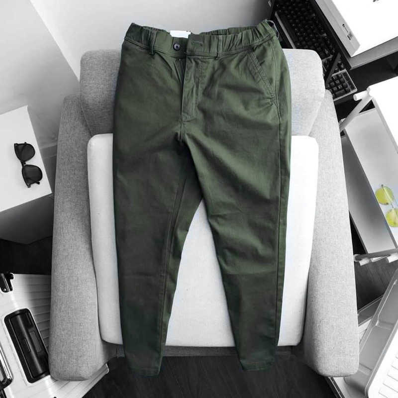 Quần Kaki Cạp Chun Dáng Slimfit Chất Liệu Co Giãn Nhẹ Mát