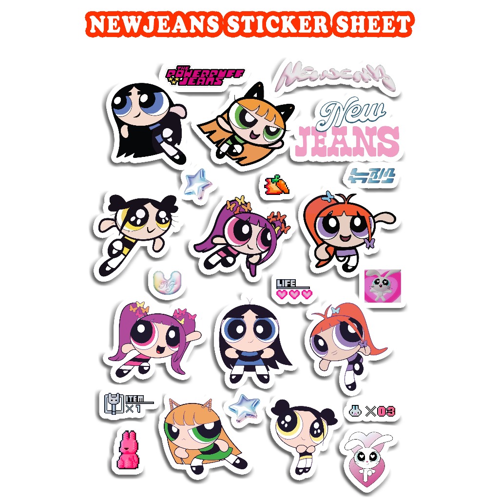 Bộ 52 Sticker NewJeans x Powerpuff Girls Cute Sticker K-pop - Mẫu không trùng nhau