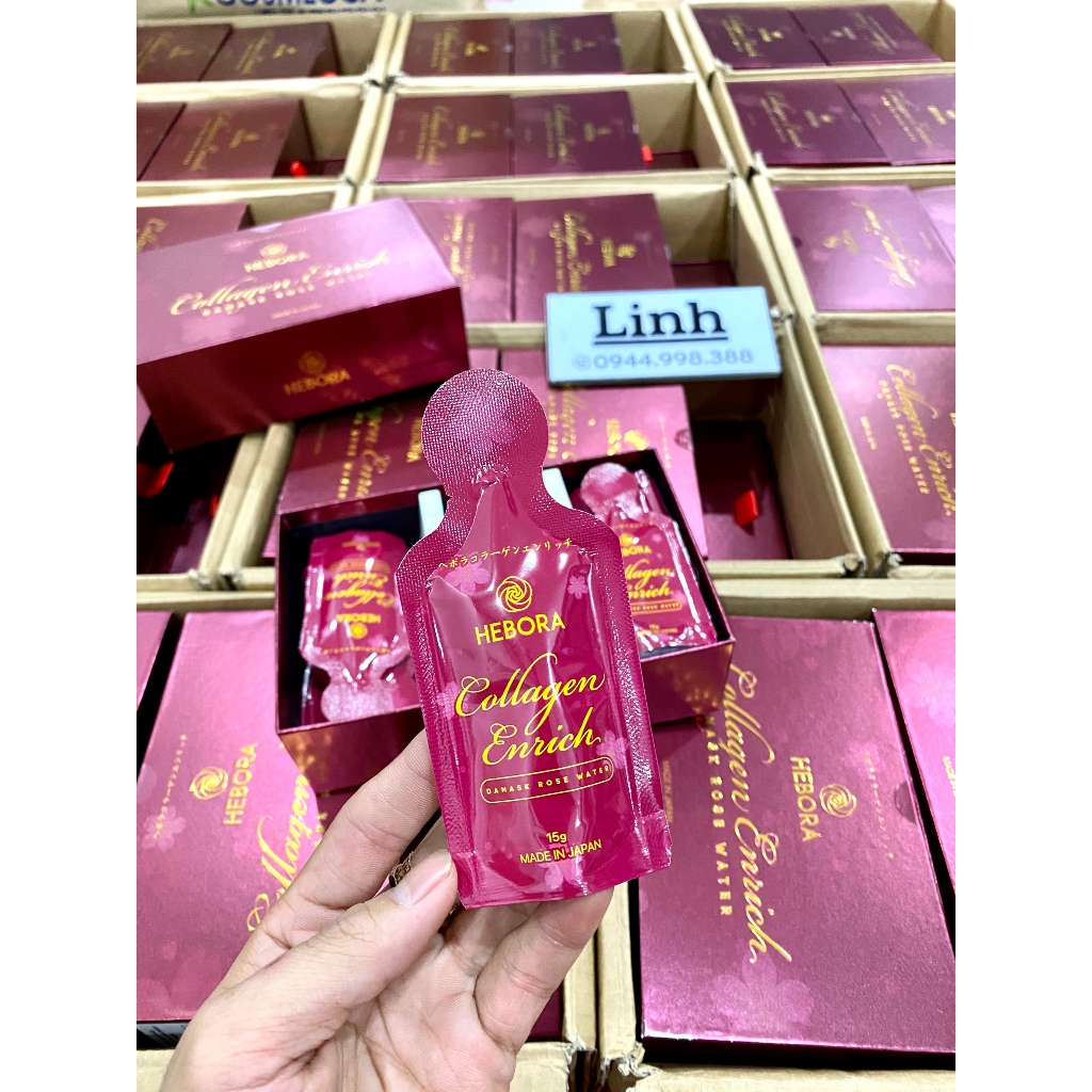 NƯỚC UỐNG ĐẸP DA HEBORA COLLAGEN ENRICH DAMASK ROSE WATER DẠNG TÚI UỐNG