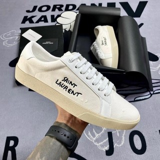 Giày sneaker ysl saint laurent paris, giày ysl màu kem vải canvas bản sịn