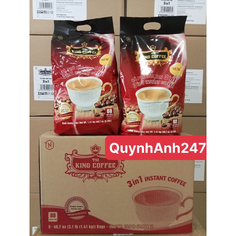 Cà Phê Hoà Tan 3in1 King Coffee túi 45 gói ( 720 gam) - Cà Phê Sữa Pha Uống Liền Đậm Đà