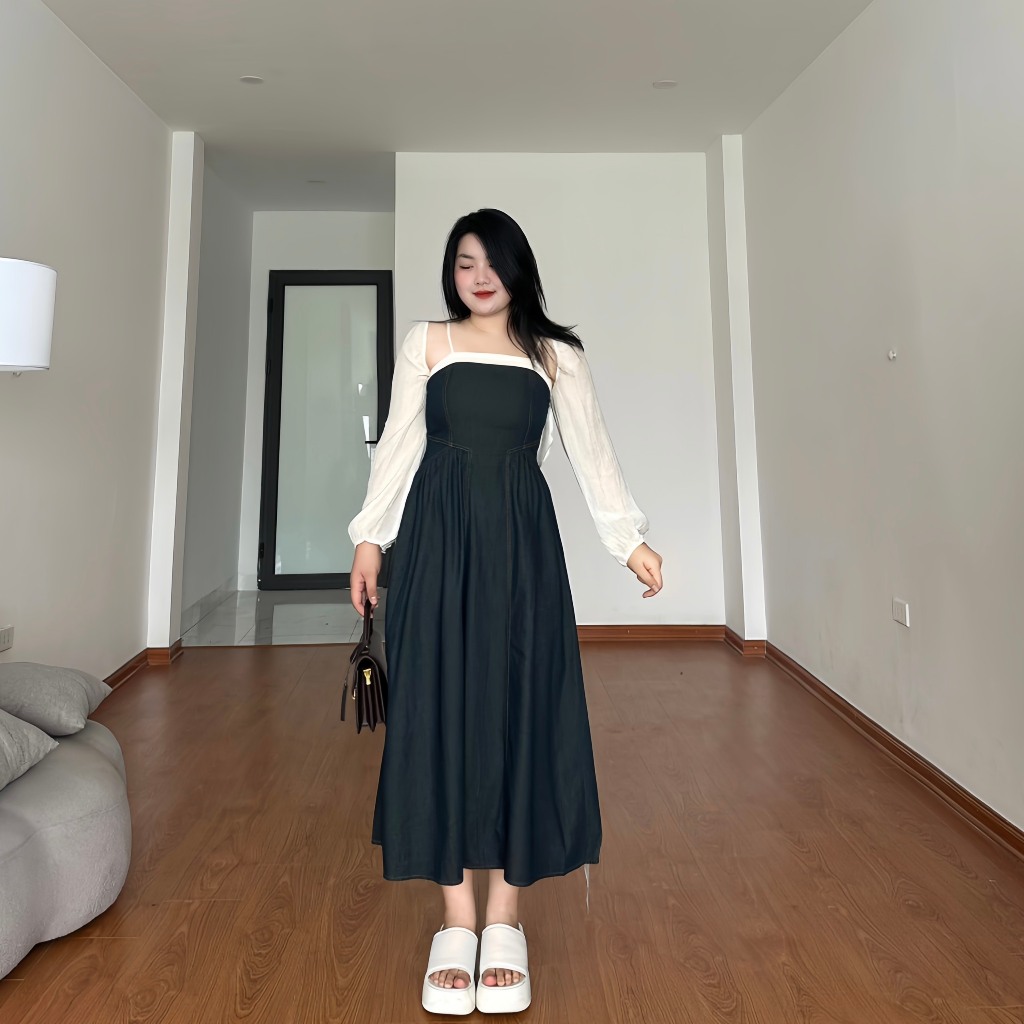 Set BIGSIZE váy 2 dây kèm áo ngoài M9220 55-95KG