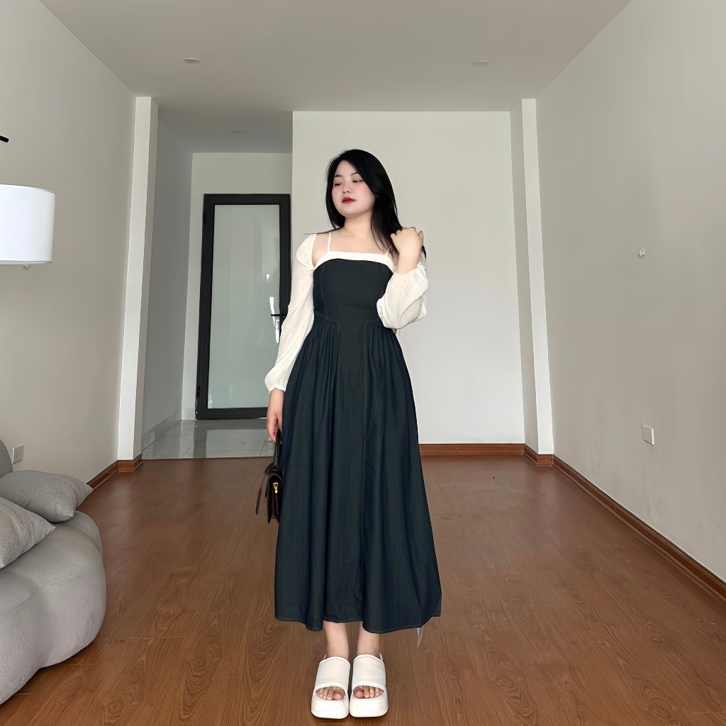 Set BIGSIZE váy 2 dây kèm áo ngoài M9220 55-95KG