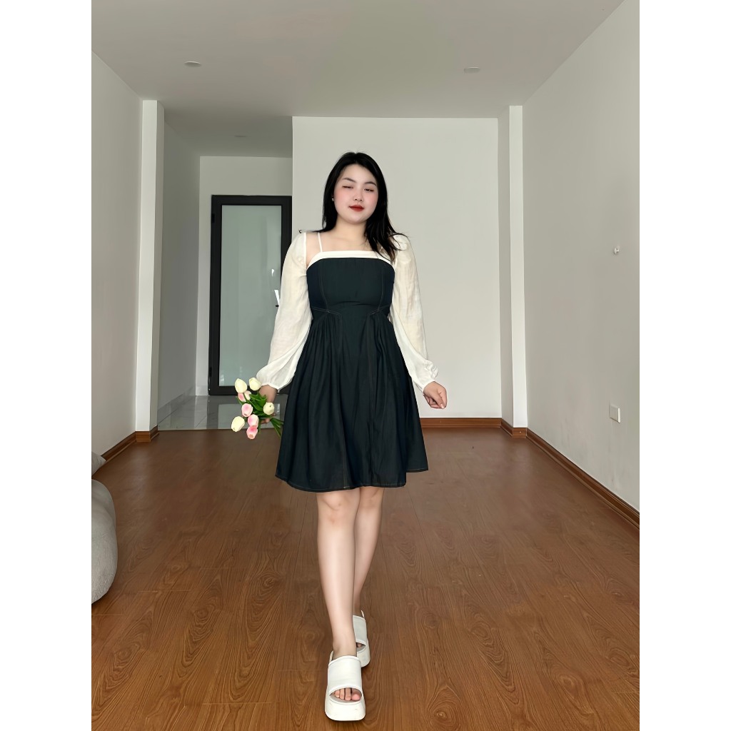 Set BIGSIZE váy 2 dây kèm áo ngoài M9220 55-95KG