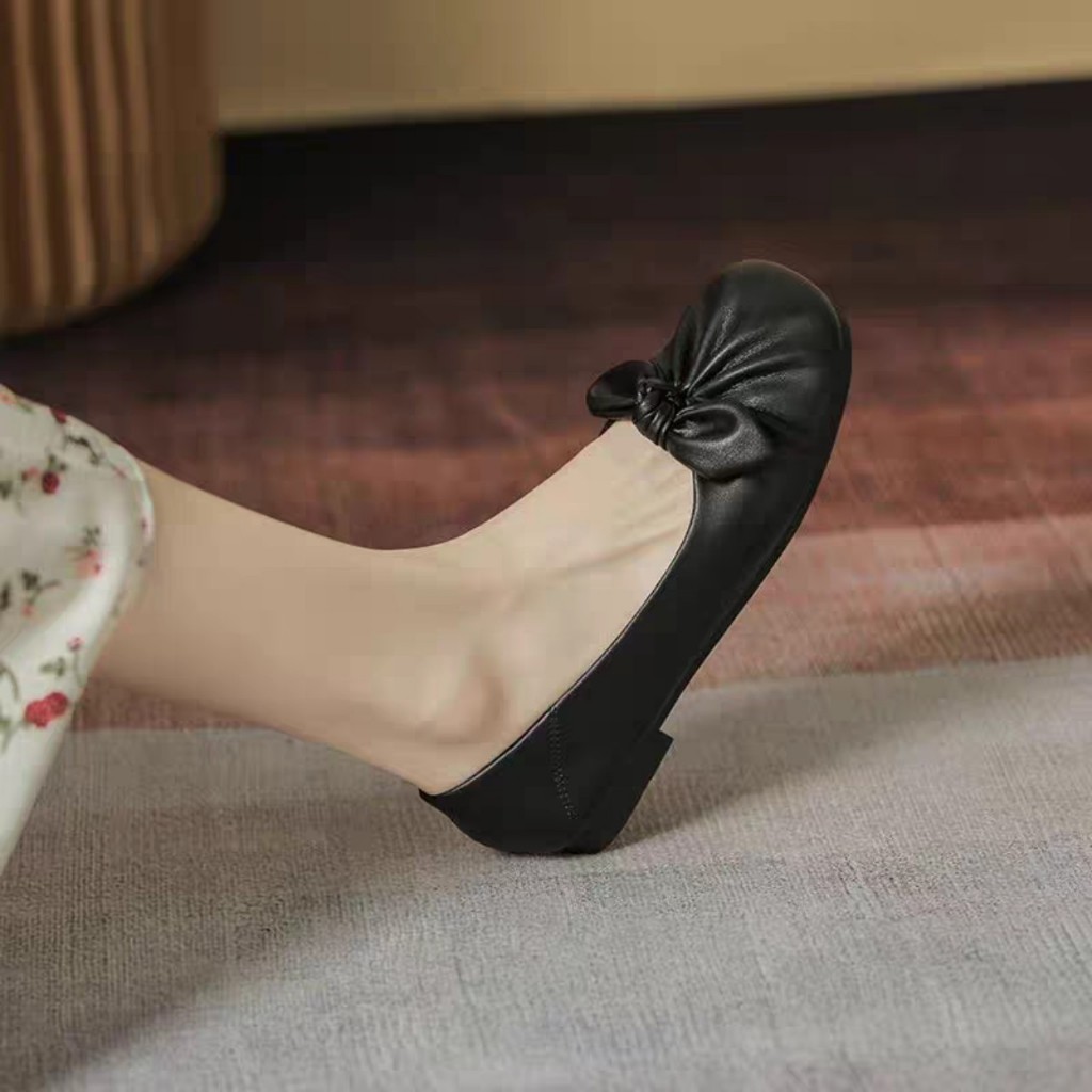 Giày búp bê nơ ú nhúng da mềm