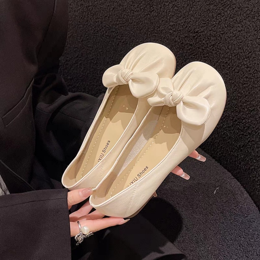 Giày búp bê nơ ú nhúng da mềm