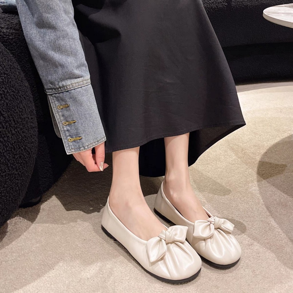 Giày búp bê nơ ú nhúng da mềm