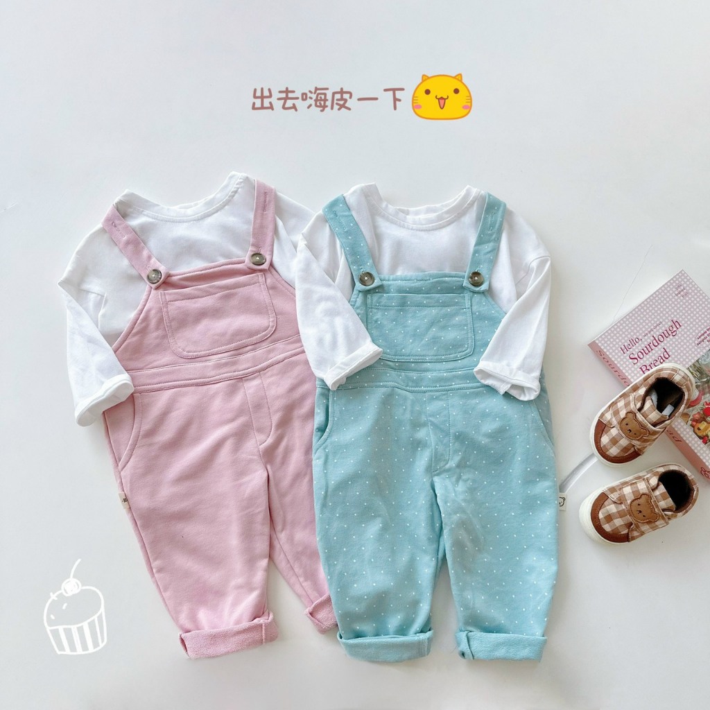 Sét yếm bé gái, sét yếm kèm áo, 2 màu hồng, xanh dương cho bé gái 10 - 20kg BÌNH MINH SHOP