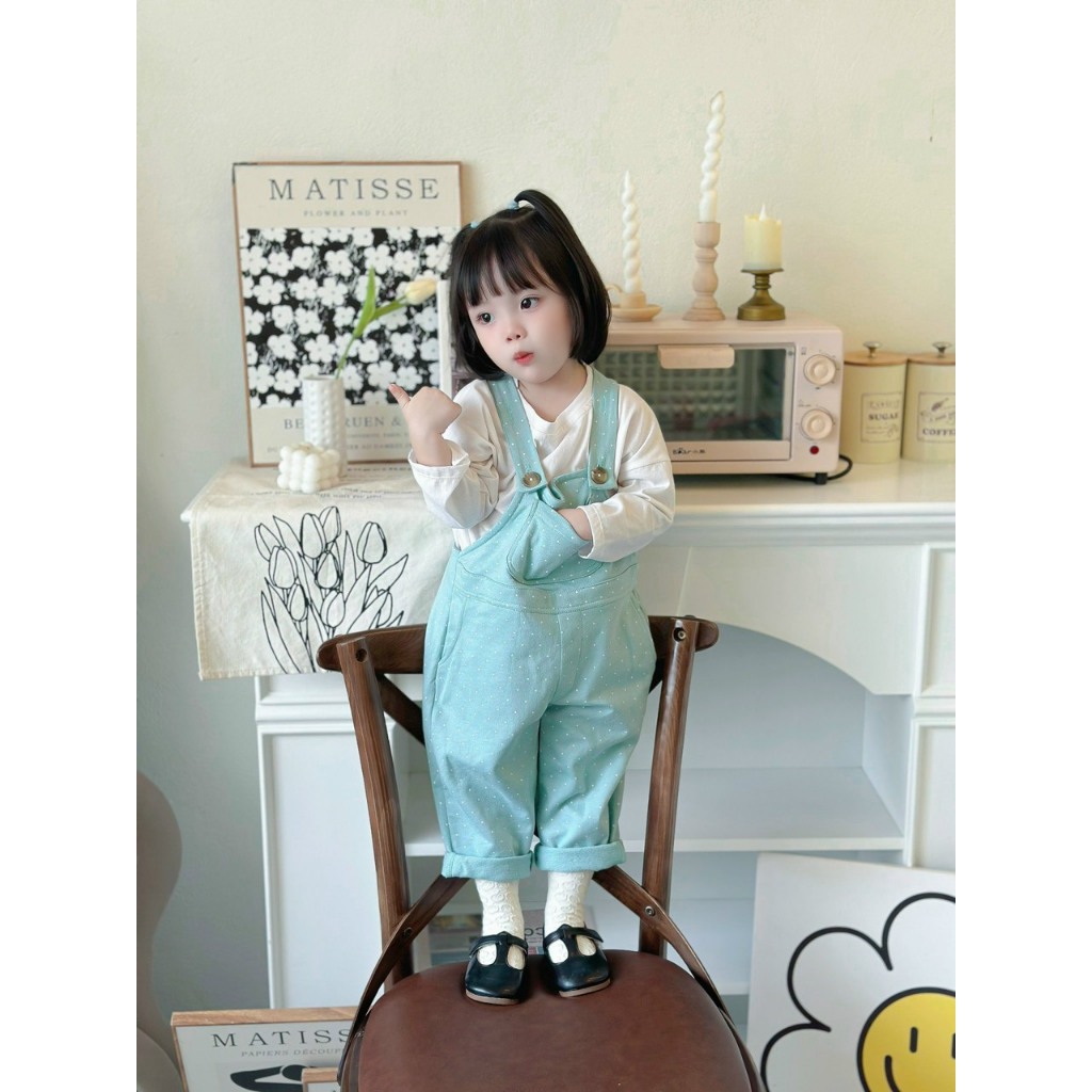 Sét yếm bé gái, sét yếm kèm áo, 2 màu hồng, xanh dương cho bé gái 10 - 20kg BÌNH MINH SHOP