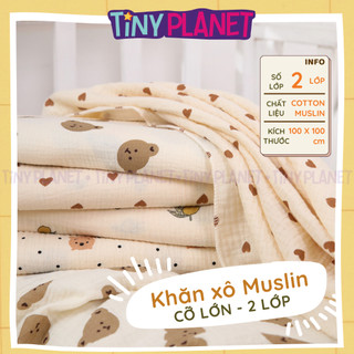 Khăn xô Muslin 2 lớp đa năng thoáng mát cho bé làm chăn hè, khăn tắm, quấn swaddle phong cách Hàn Quốc 100x100cm