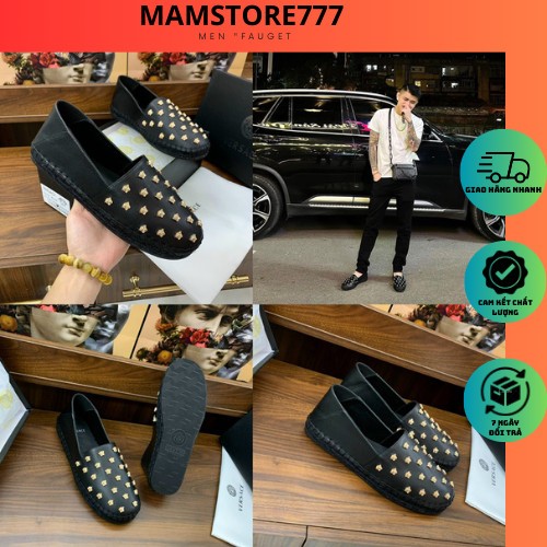 Giày Lười Nam đạt bê Họa Tiết Đính Mặt Vàng full hộp . GIày Lười Da Trơn bùi đặt đính đá Giản Siêu Đẹp