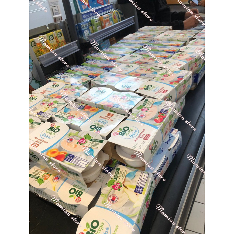 Sữa Chua & Váng Sữa Bio Village Hàng Air Pháp, Chính Hãng/1 Lốc 4 Hộp