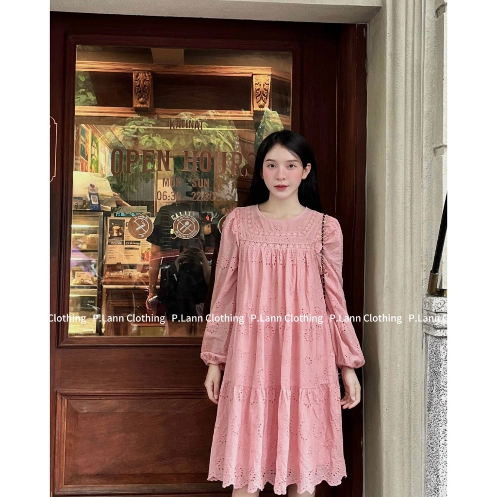 Váy Babydoll Tay Cộc-Dài Hàng 2 Lớp Có Bigsize MIZU - Đầm Cổ Tròn Hoa Thêu Dáng Suông Rộng Rãi - Chất Vải Boi Lót Lanh