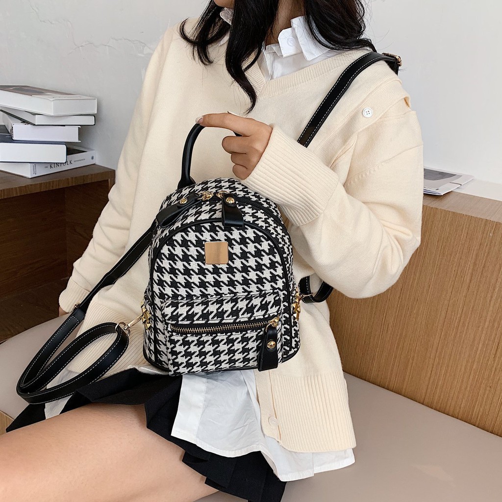 Balo mini nữ đeo vai thời trang đi học đi chơi kẻ caro Mivita _TDC2174