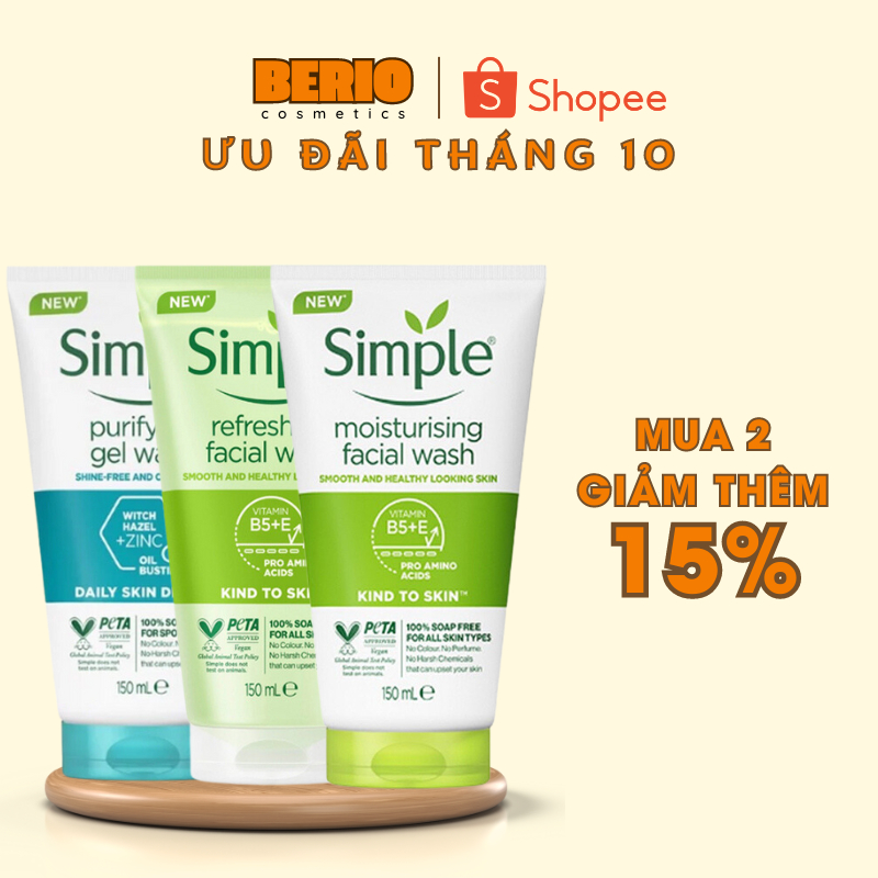 Sữa Rửa Mặt Simple Refreshing Facial Wash 150ml - Dịu Nhẹ Cho Da Dầu Mụn, Nhạy Cảm | BigBuy360 - bigbuy360.vn