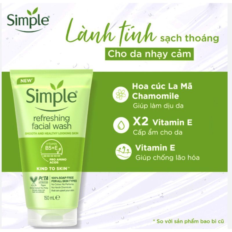 Sữa Rửa Mặt Simple Refreshing Facial Wash 150ml - Dịu Nhẹ Cho Da Dầu Mụn, Nhạy Cảm | BigBuy360 - bigbuy360.vn