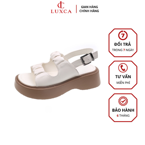 Giày Sandal Đế Dày Hở Ngón Quai Nhún Bèo mũi tròn ,đế cao bánh mì 4cm trend Màu Nude –Đen cá tính Dép đi học Mã QB010
