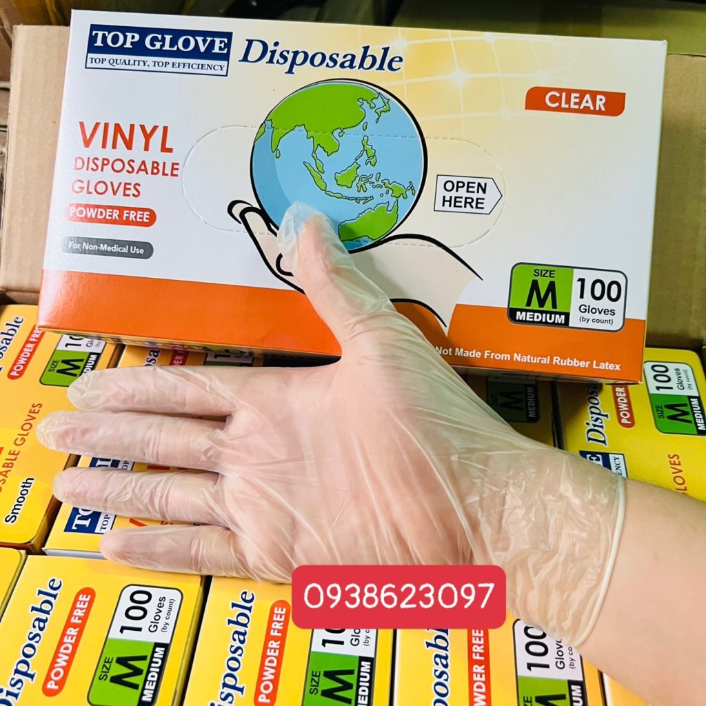 Găng Tay Trong Suốt Vinyl Không Bột, Hộp 100 Chiếc=50 Đôi Bao Tay Spa,Xăm,Chế Biến Thực Phẩm, Nha Khoa Size S-M-L-XL