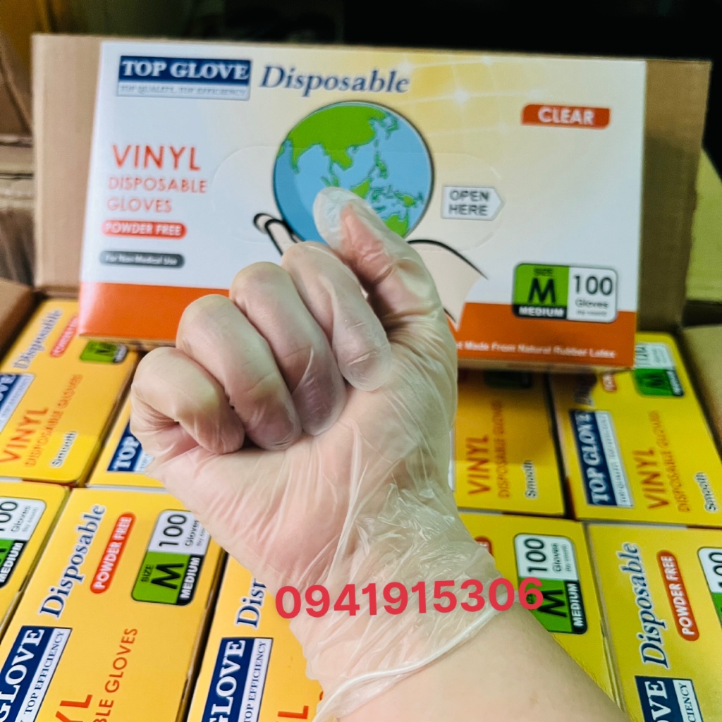Găng Tay Trong Suốt Vinyl Không Bột, Hộp 100 Chiếc=50 Đôi Bao Tay Spa,Xăm,Chế Biến Thực Phẩm, Nha Khoa Size S-M-L-XL