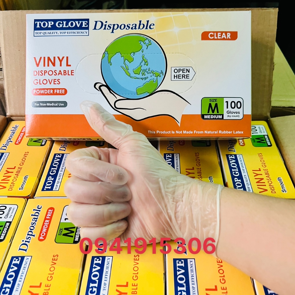 Găng Tay Trong Suốt Vinyl Không Bột, Hộp 100 Chiếc=50 Đôi Bao Tay Spa,Xăm,Chế Biến Thực Phẩm, Nha Khoa Size S-M-L-XL