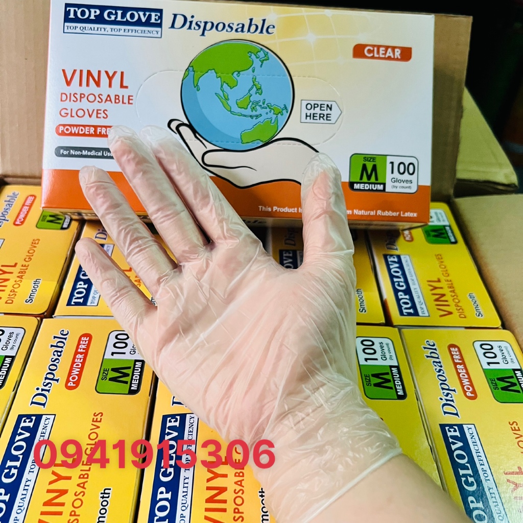 Găng Tay Trong Suốt Vinyl Không Bột, Hộp 100 Chiếc=50 Đôi Bao Tay Spa,Xăm,Chế Biến Thực Phẩm, Nha Khoa Size S-M-L-XL