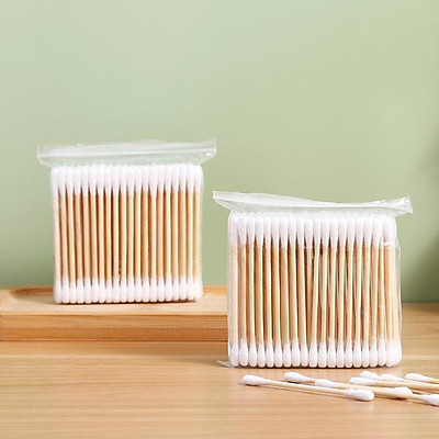 Set 100 Tăm Bông Cotton Khử Trùng Tai/Trang Điểm Chăm Sóc Sức Khỏe, Tăm Bông 100 Que Thân Gỗ Thân Th
