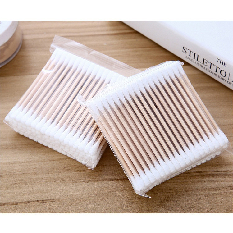 Set 100 Tăm Bông Cotton Khử Trùng Tai/Trang Điểm Chăm Sóc Sức Khỏe, Tăm Bông 100 Que Thân Gỗ Thân Th