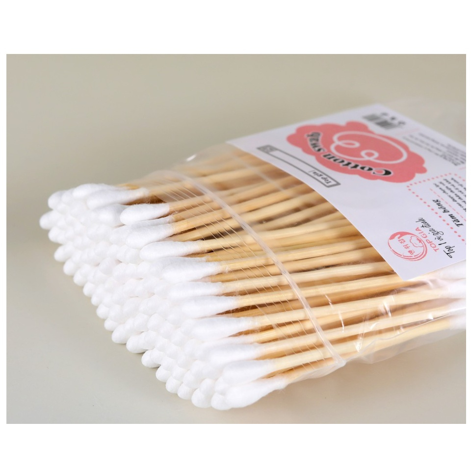 Set 100 Tăm Bông Cotton Khử Trùng Tai/Trang Điểm Chăm Sóc Sức Khỏe, Tăm Bông 100 Que Thân Gỗ Thân Th