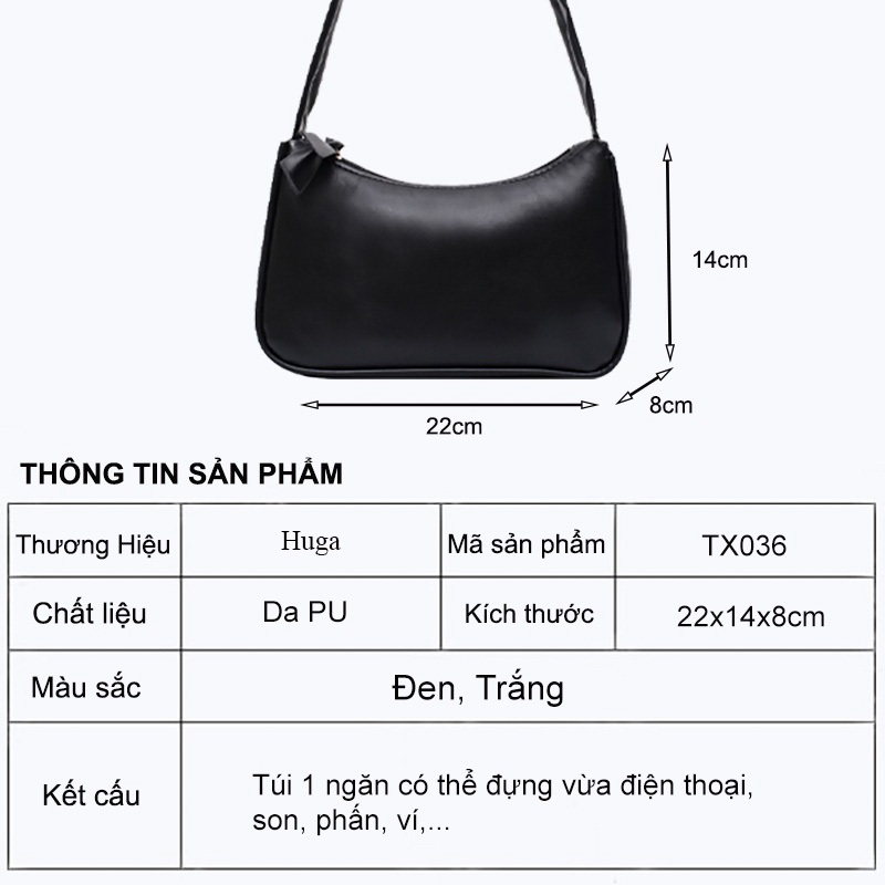 Túi Xách Đeo Vai, Kẹp Nách, Xách Tay Huga dáng thuyền phong cách Hàn Quốc TX12