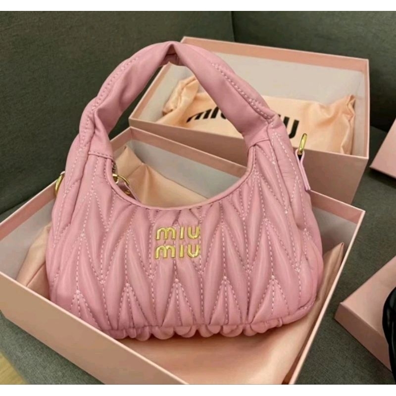 TÚI da Pu MIUMIU cầm tay cao cấp màu hồng + dây đeo chéo KHÔNG HỘP