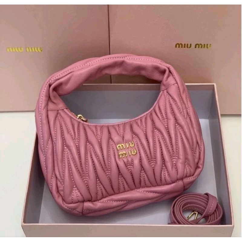 TÚI da Pu MIUMIU cầm tay cao cấp màu hồng + dây đeo chéo KHÔNG HỘP