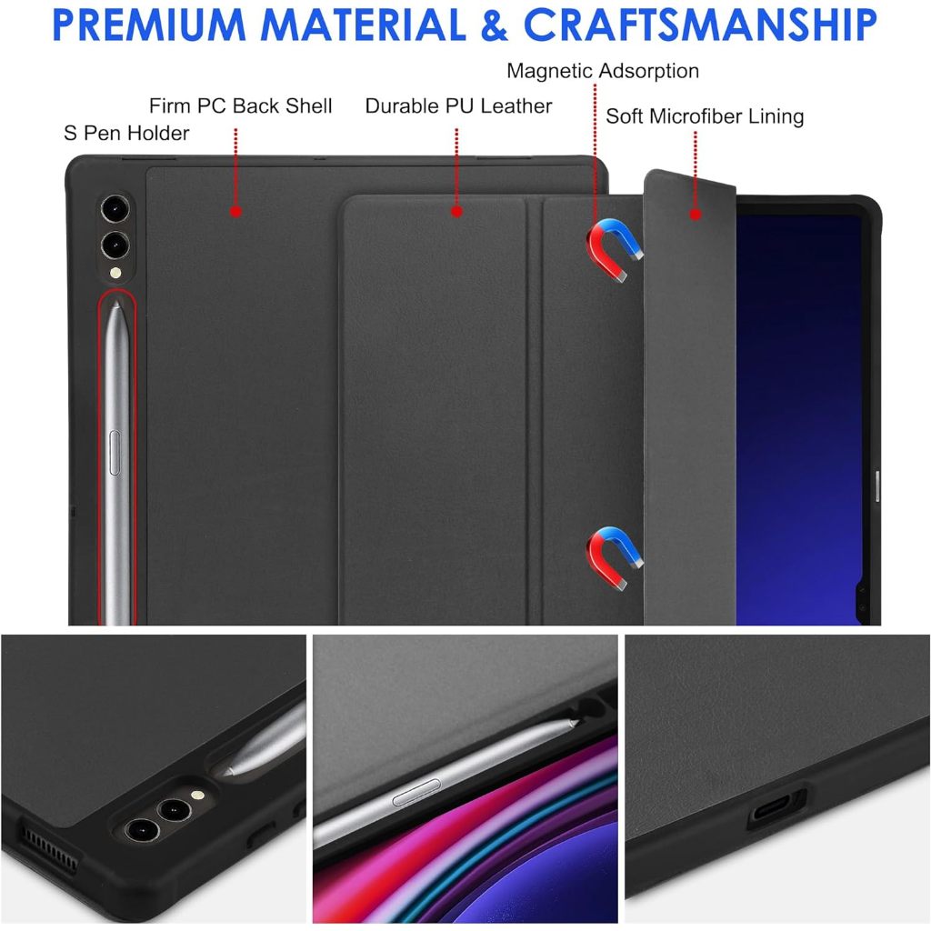 Bao Da Samsung Tab S9 PLUS/ S9 FE PLUS 12.4" X616B X816B Lưng Dẻo PU Gấp 3 Khúc