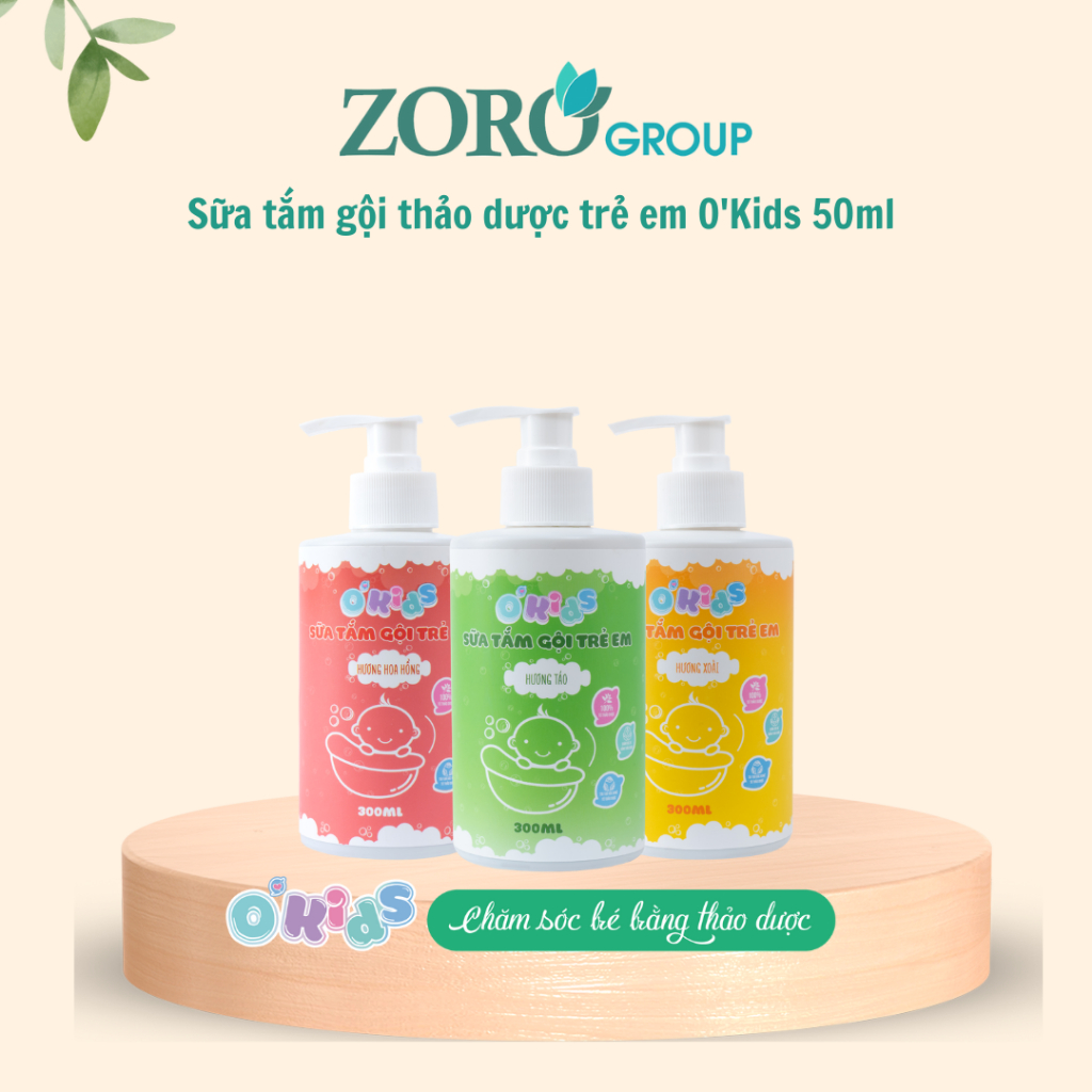 Sữa tắm gội thảo dược trẻ em O'Kids 50ml ngăn ngừa rôm sảy, mẩn ngứa, mề đay, viêm da cho da bé mềm mại.